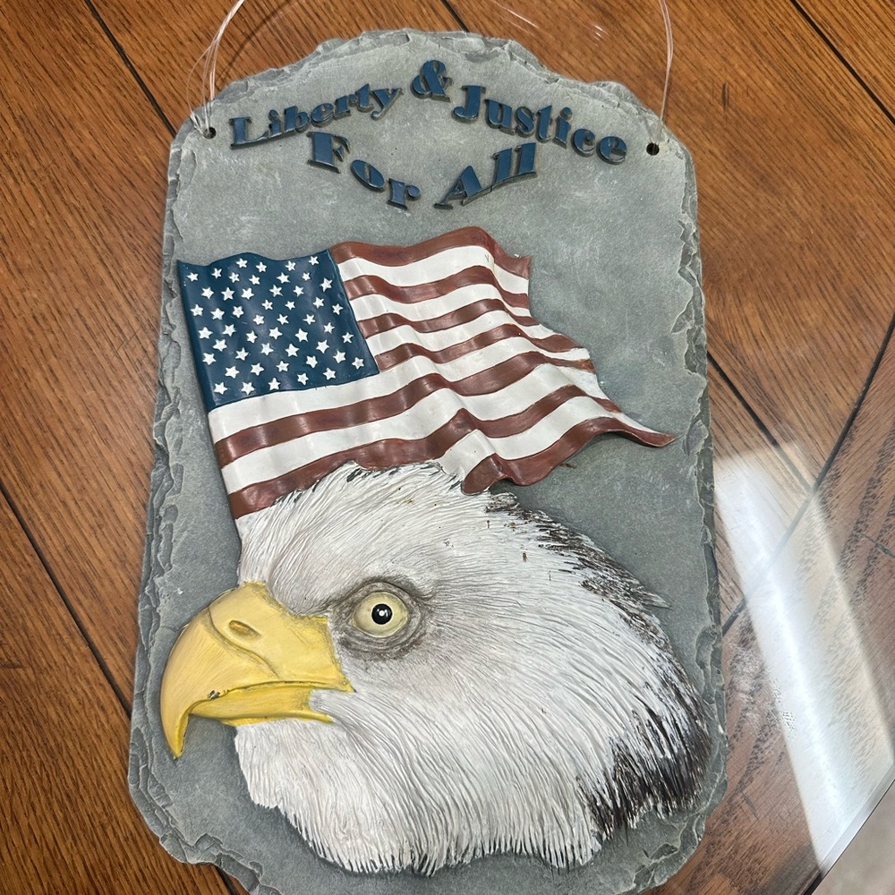Patriotic Bald Eagle Wall Plaque with American Flag